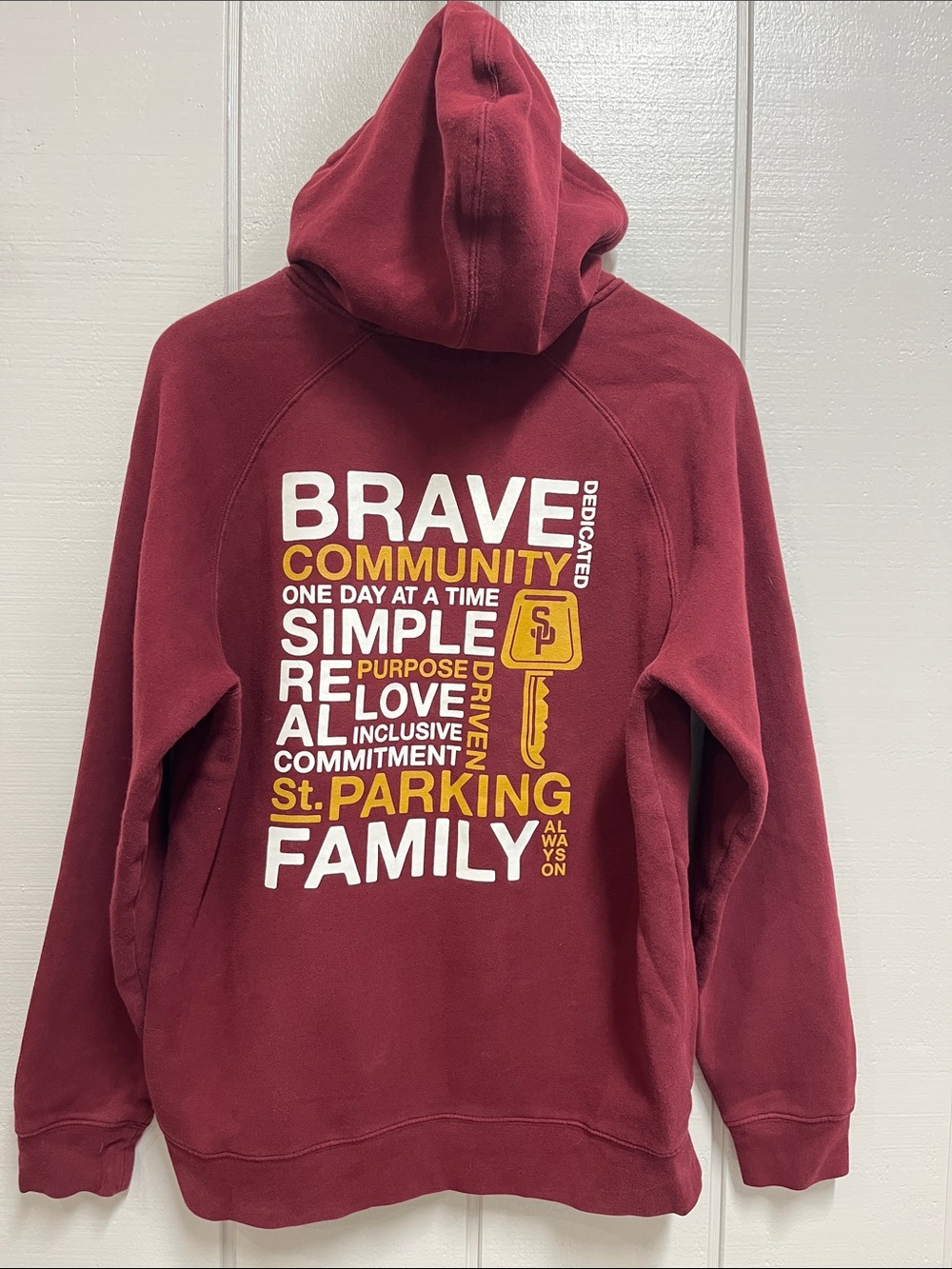Street Parking: Maroon 'Brave Community' Graphic Hoodie